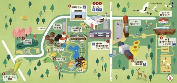 阿寒丹頂の里自然休暇村野営場,あかん丹頂の里キャンプ場,RVパーク,温泉赤いベレー,クレインズテラス道の駅,周辺マップ