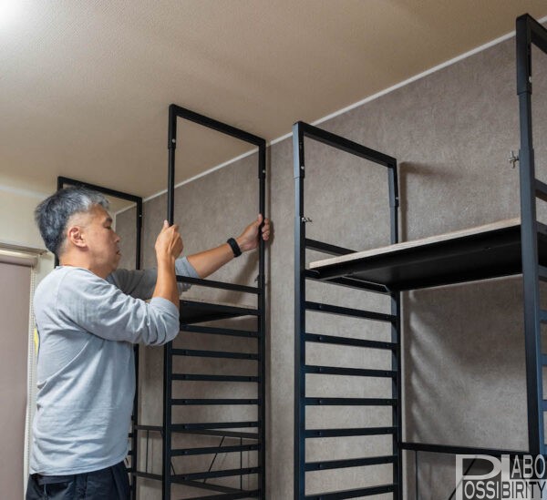 キャンプ棚,dinos, ディノス,ブルックリンテイスト頑丈突っ張りラック,収納棚,おしゃれ,写真,口コミ,使用例