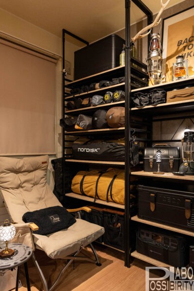 キャンプ棚,dinos, ディノス,ブルックリンテイスト頑丈突っ張りラック,収納棚,おしゃれ,写真,口コミ